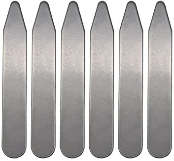Fiocias 6 Pezzi Stecche Rigide per Colletto Camicia Inserti Metallico Accessori Uomo con Angoli Arrotondati Adatte per Ufficio Matrimonio Feste, 70 mm x 10 mm x 0,8 mm