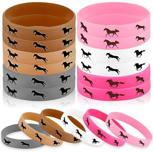 KUONTD Confezione da 12 Braccialetti In Gomma a Forma di Silicone, Forniture per Feste di Cavallo, Braccialetti per Feste a Tema Cavallo del Derby Day, Baby Shower, Bomboniere