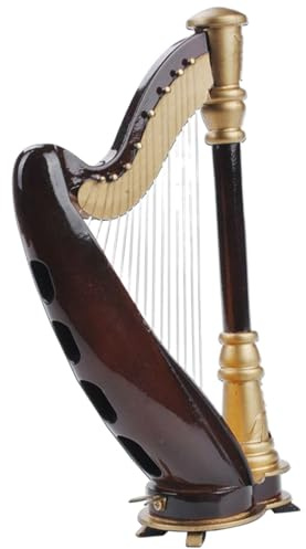 Modello arpa in miniatura – Piccola figura di musica da tavolo, strumenti decorativi, scultura artistica in resina con corde in rame, elegante oggetto da collezione | Accento unico con mensola per