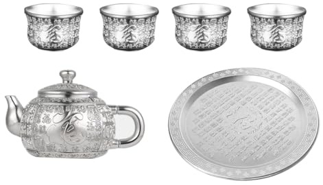 TOVINANNA Théière en Alliage de Zinc Doré Fait Main 8 Cm 4 Tasses et Plateau – Coffret de Dégustation de Thé Chinois Décoratif pour Maison, Restaurant et Présent Original Amateurs de Thé