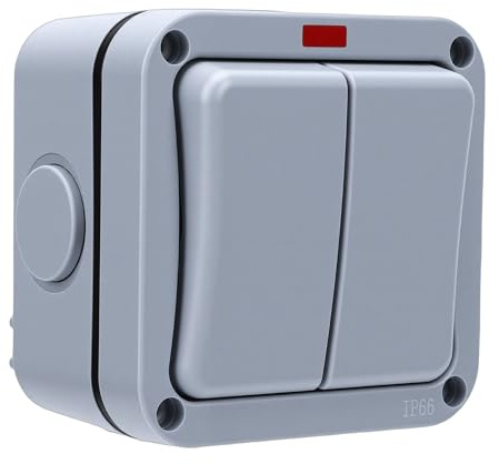 Fabater Interruptor de Luz para Exteriores, Interruptor de Pared Eléctrico para Exteriores de 2 Unidades, IP66 Resistentes Al Agua y a la Intemperie para Jardín, Piscina, Balcón