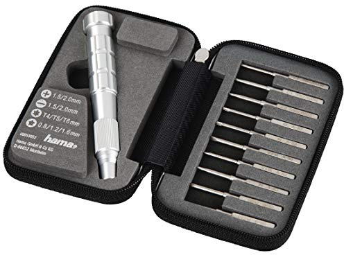 Hama Universal-Schraubendreher-Set, auch für Apple Geräte verwendbar, 10 Wechseleinsätze (Schlitz, Kreuzschlitz, Torx, Pentalob für Apple Geräte)