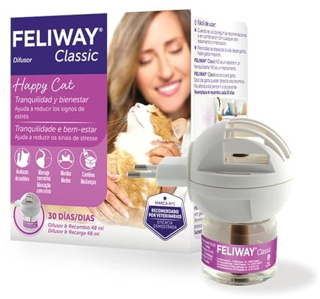 FELIWAY Classic - Difusor + Recambio de feromonas calmantes para gatos (30 días, 48 ​​ml) - Ayuda a reducir los signos más comunes de estrés. Recomendado por veterinarios. Tranquilidad y bienestar.