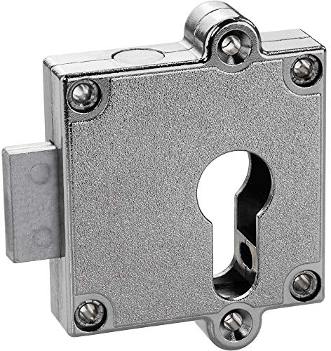 Gedotec Aufschraubschloss Kasten Riegelschloss Profilzylinder Möbelschloss RENO Aufschraubschloss | Stahl vernickelt | Türschloss Dornmaß: 40 mm | 1 Stück - Zylinder-Schloss für Schrank-Türen & Möbel
