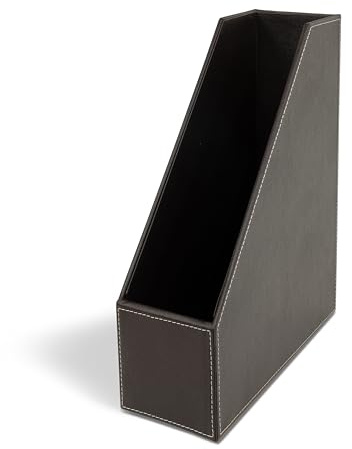 Osco Faux Leather Magazine File Holder, A4 Standing File Box & Shelf Organiser for Documents, Brochures & Catalogues Storage with Felt Base, Magazine Rack for Home Office, Brown