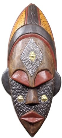 NOVICA Brown and Red Handcrafted African Wood Wall Mask, 'Dan Beauty'