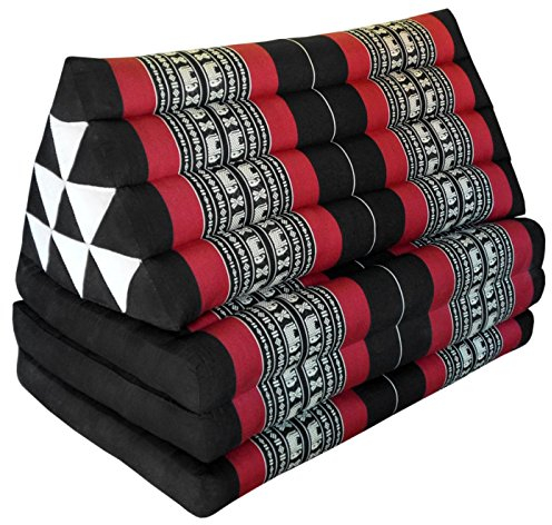 Wilai Kapok Thaikissen, Yogakissen, Massagekissen, Kopfkissen, Tantrakissen, Sitzkissen - schwarz/rot Elefant (Kissen mit DREI Auflagen XXL 79x53x46 (81618)