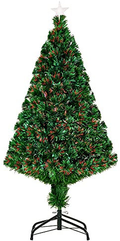 HOMCOM Árbol de Navidad 120cm Artificial Árboles de Abeto con Soporte Fibra Óptica Brillante LED Multicolor Ignífugo