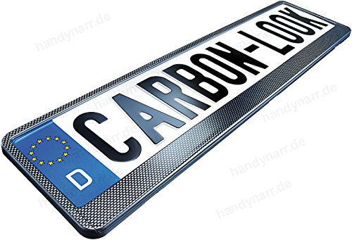 Kennzeichenhalter Carbon Optik schwarz 2X Hochglanz Carbon Optik Look PKW Kennzeichenhalter (schwarz) 520 x 110 mm Kfz Nummernschildhalter (Kennzeichenrahmen)