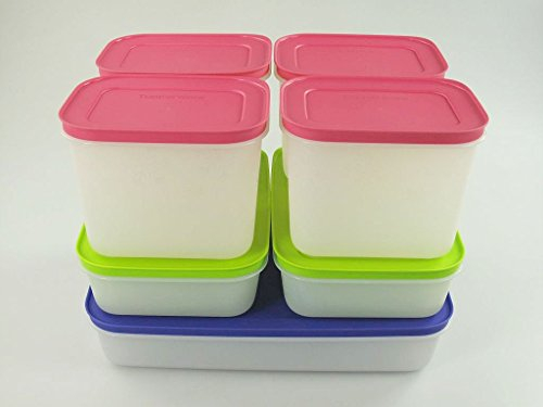 TUPPERWARE Gefrier-Behälter 2,25L+1,0L grün-weiß (2) +1,1L pink (4) Eis-Kristall 9739