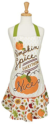 DII Women's Fall & Thanksgiving Kitchen Apron, Adjustable Long Waist Ties, Pumpkin Spice