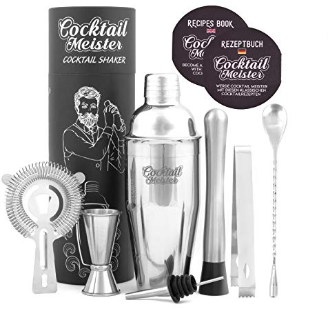 CocktailMeister Premium Cocktail Shaker Set, Professional Cocktail Mixing Set, Ideal für Zuhause oder die Bar, Shaker, Cocktailbuch, Japanisches Messbecher UVM