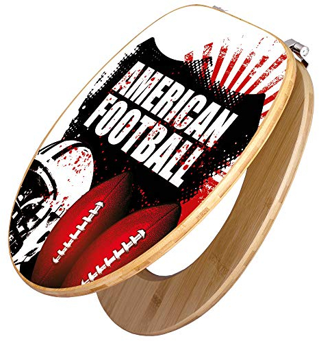banjado Design WC Sitz Bambus 45x37,5cm / Toilettendeckel Holz/hochwertiger Toilettensitz/Bambus-Toilettendeckel für alle gängigen Toiletten - American Football