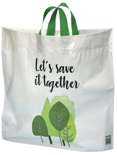 Strong 'Bag for Life' Large Flexi-loop Handle Carriers | 90% Recycled UK Plastic (5 Bags)