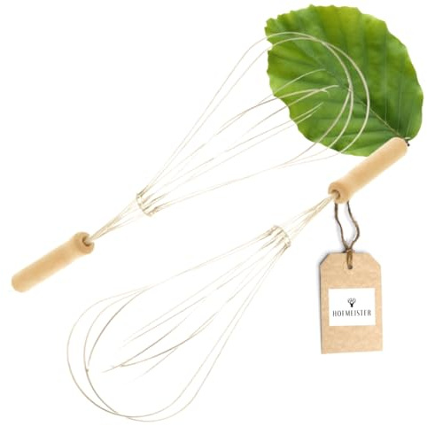 2X HOFMEISTER® Schneebesen Holz 29 cm – Rührbesen mit Buchenholzgriff und Metalldrähten, zum Aufschlagen von Sahne, Eiweiß und Saucen