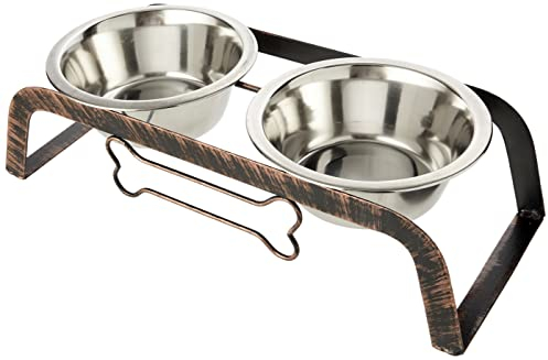 Rosewood Raised Dog Bowl for Medium and Large Dogs with a Sturdy Iron Elevated Stand and Two Stainless Steel Water and Food Bowls, Large, Black Steel, One Size