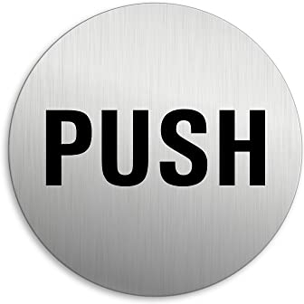 Targhetta per Porta - Push Targa Ø 75 mm Alluminio spazzolato auto-adhesiva