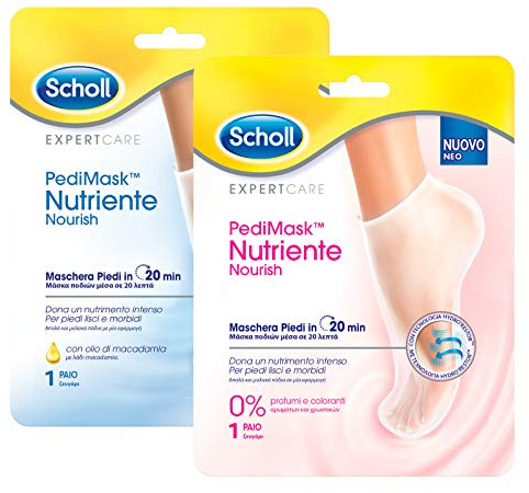 Scholl Set mit 2 Fußmasken, feuchtigkeitsspendende Socken, 1 Pediküre Pedimask 0 % + 1 Macadamia-Öl