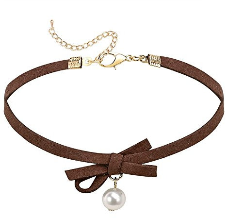Gualiy Damen Choker Halskette Tattoo Bowknot Perle Halsband Samt Gold Braun Halsband Halskette Choker Halsketten