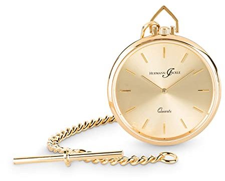 Hermann Jäckle Herren Taschenuhr Dresden II Vergoldet Quarz 40 mm | Vergoldetes Gehäuse, ultraflaches Design, Quarzwerk, großes Zifferblatt, inklusive Kette und Reiseetui