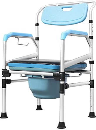 XMTECH Silla de inodoro regulable en altura y respaldo ergonómico, plegable, antideslizante, con reposabrazos y cubo de inodoro