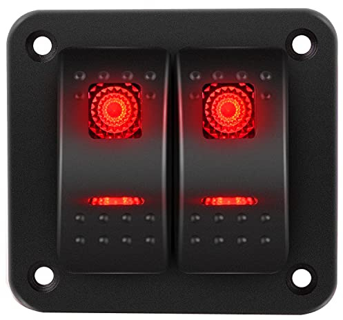RUNCCI-YUN 12V-24V KFZ schalter,Schalter Panel,12V/24V Wippschalter Panel Wasserdicht Rocker Kippschalter Panel mit LED Licht +DIY Aufkleberetiketten für Auto RV Marine Boot Wohnmobil (Red)