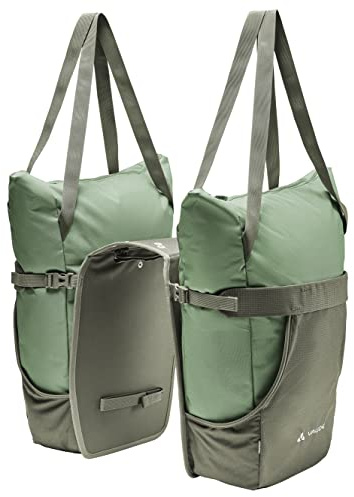 VAUDE Fahrrad 2in1 Hinterradtasche und Einkaufstasche TwinShopper, abnehmbare Einkaufstaschen, 44 Liter Volumen, mit Regenhülle, Willow Green, Einheitsgröße