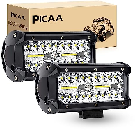 PICAA Arbetsstrålkastare, LED-Ramp, 7 Tum, 120 W, Kombinerad Ljusstråle Spotlight/Flödande, 12 V, För Off Road Bilar, 4x4, SUV, Terrängcykel, Lastbil, Traktor | 12 V 24 V, extra strålkastare bar, för SUV Offroad ATV UTV traktor 4 x 4 bil