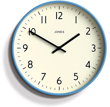 Jones Clocks® Studio wall clock | Modern round clock | 30cm | Mid blue | Easy to read numbers | Versatile design for kitchen, living room or office