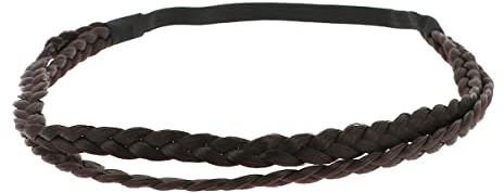 Medelbrunt flätat hårband – enfärgat damhårband – tunt elastiskt pannband en storlek – pannband för bröllopsfrisyr – original look boho, hippie-chic