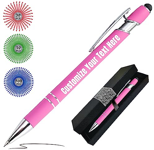 Zkgiftsdz Kugelschreiber Personalisiert mit Gravur Personalisierte Kulis Stift mit Namen Logo Wunschtext-Von 1 bis 500 Stück Schwarz