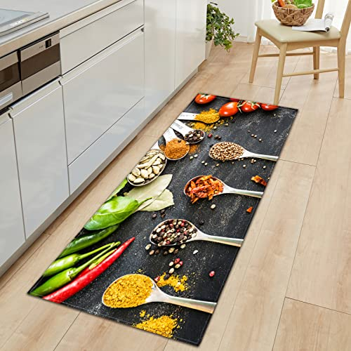 GOKSEL Küchenteppich Farben & Gewürze Küchenläufer rutschfest Küchenmatte für Küche und Bar Teppich Läufer waschbare Küchenläufer Küche Deko 50 x 160cm