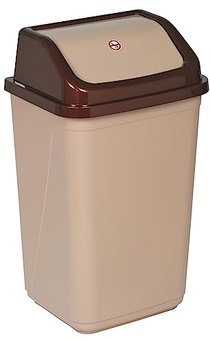URBNLIVING 5L/20L/30L/50L Plastic Waste Management Recycling Bin Trash Can Dustbin with Swing Lid for Office, Kitchen and Bathroom (50L Brown/Beige)