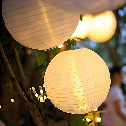 Hellum 150971 Lot de 5 lampions LED pour l'extérieur, résistants aux intempéries, avec télécommande, 5 lampions de 30 cm, blancs, à piles LED, pour mariage, décoration de fête de jardin
