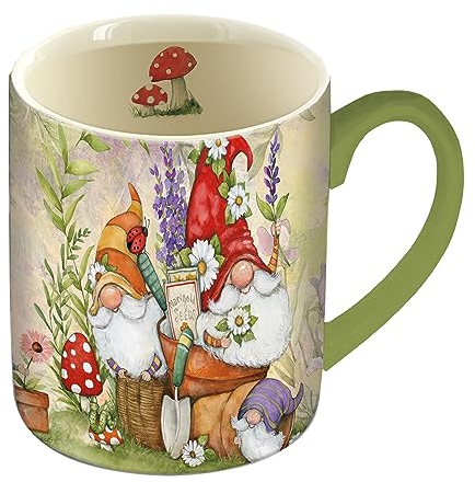 LANG Keramik-Kaffeetasse mit Gartenzwergen und Kunstwerk von Susan Winget, 400 ml