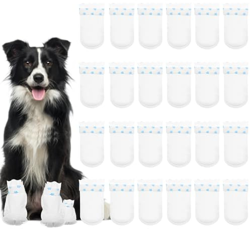 ZOCONE 24 Pcs Disposable Dog Shoes, Dog Boots for Injured Paws Waterproof Disposable Dog Socks Paws Stop Licking with Self Adhesive Bandage Dog Shoes for Injured Paws for Indoor Outdoor Walking(L)