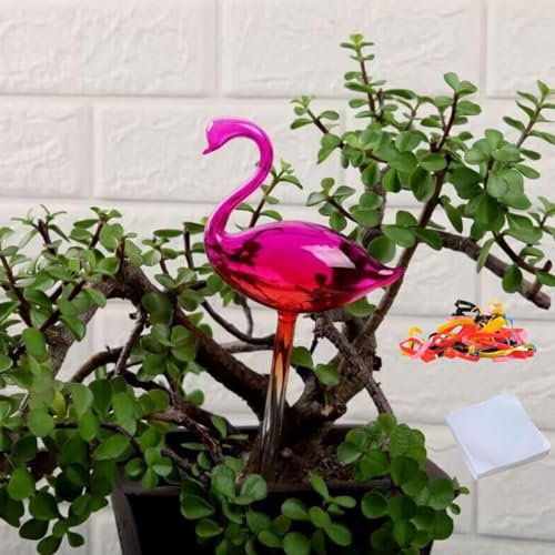 1 boule d'arrosage automatique en verre couleur rose cygne pour plantes d'intérieur ou d'extérieur, bureau, maison, Noël, voyage (corde et bande de tissu gratuites)