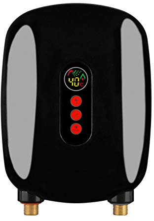 Mini scaldabagno elettrico 6,5 KW 220 V, piccolo scaldabagno elettronico per lavello della cucina + piscina di guardia, doccia da campeggio, doccia per cavalli senza spina (nero touch)