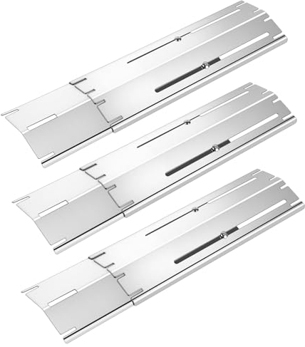 SWAWIS 3 Set 29,8-53,3 cm Universal Placa de Calor Piezas, Accesorio de Calor de 430 Acero Inoxidable para Landmann Outback Brinkmann Charbroil, Burner Cover(Plata)