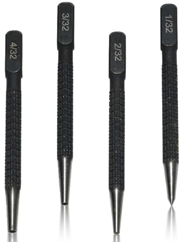 4-Piece Center Punch Set - Nail & Positioning Punches, Breaker Punch Kit (0.8mm, 1.59mm, 2.4mm & 3.2mm)