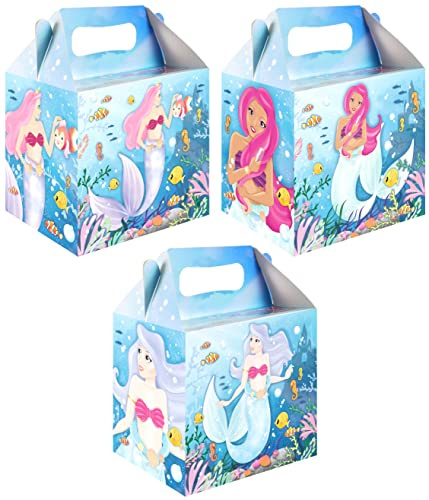 24 x Mermaid Food Boxes Kids Themed Birthday Party Favour Food Gift Box for Goodies & Treats Empty Cardboard Box to Fill
