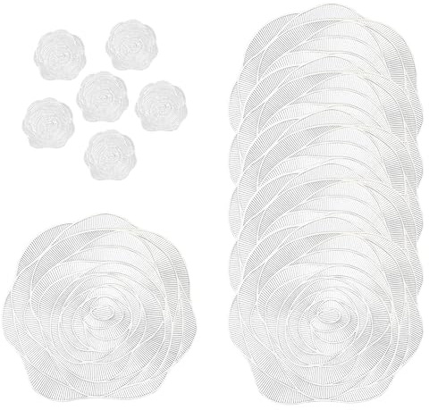 fanquare 6er Set Platzsets, Silbrig PVC Tischset rutschfest & Abwaschbar, Hochwertige Abendessen Speisematten, Europäischer Stil Rosé Blumen Design, Hitzebeständige für den Küchentisch, 38 * 38cm