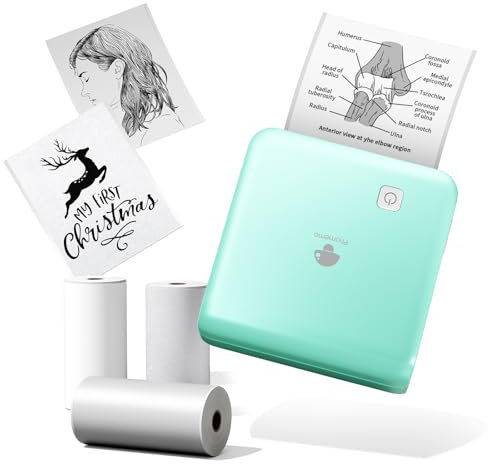 Phomemo M02 Pro 300 DPI Mini Printer with 3 Label Rolls, Mini Printer for Smartphone, Bluetooth Photo Printer, Thermal Printer, Study, Notes, Pictures, Photos, Green