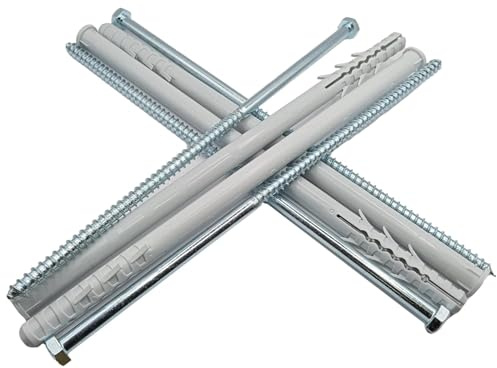 HAFD Lot de 8 chevilles d'ancrage murales robustes pour vis tire-fond 8 x 260 mm avec chevilles en plastique de 12 x 260 mm, lot de 8 fixations solides pour brique, béton et pierre 25,4 cm