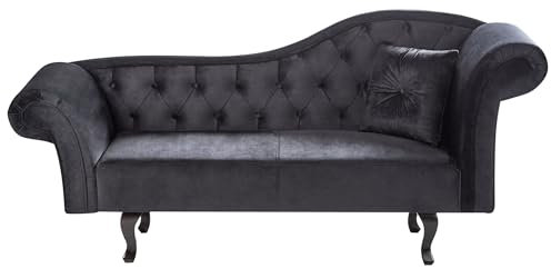 Beliani Chaiselongue Samt schwarz rechts gesteppt mit Kissen Chesterfield-Stil Lattes II