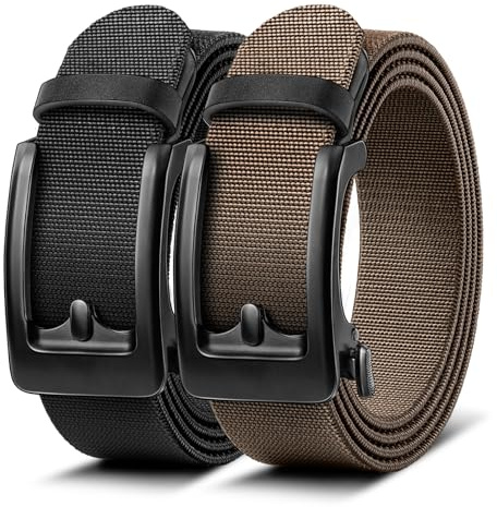 BULLIANT Men Belt Multi-Pack,Stretchable Ratchet Belt Adjustable For Men Gift Golf Casual Jeans Precise Fit(Black/Light Brown,34-38 Waist Adjustable)