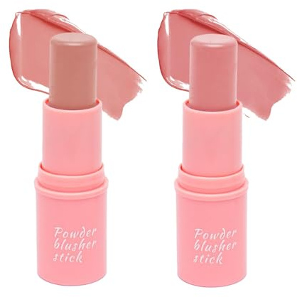 Creamy Powder Blusher Stick With Natural Dewy Finish - Retractable Blush Stick In Nude Pink And Coral Pink For Cheeks, Buildable Texture For Subtle Flush, Portable For Everyday Wear
