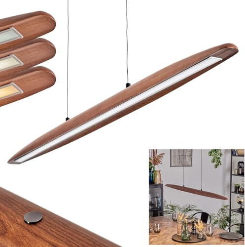 HOFSTEIN LED Pendelleuchte Fugelsta, dimmbare Pendellampe aus Metall/Holz/Kunststoff in Schwarz/Dunkelbraun/Weiß, Hängeleuchte Retro mit Holzbalken und Touchdimmer, CCT, max. 155,5cm, Esszimmer, Küche