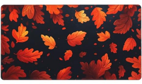 Gaming Mauspad XXL,900 x 600 x 3mm Mousepad Verlängertes Groß Mauspad Schreibtischauflage,Genähte Kanten Rutschfeste Gummibasis,Verbessert Präzision Geschwindigkeit Home Office Rotes Ahornblatt L-5180