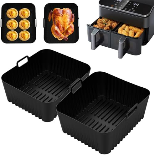 2 Stück Silikonform für Airfryer Cosori 8,5L, Airfryer Zubehör für Cosori Heißluftfritteuse 2 Kammern XXL, Einsatz für Heißluftfritteuse, Silikonformen für Cosori Heißluftfritteuse CAF-R903-AEU